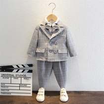 Boys dress Korean Plaid casual handsome flower boy baby host clothing childrens suit suit autumn