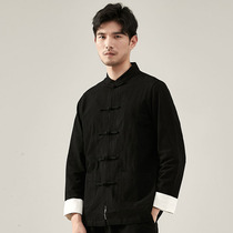 Tang suit mens Hanfu linen suit cotton and linen tunic Chinese style youth shirt jacket Chinese buckle tide card