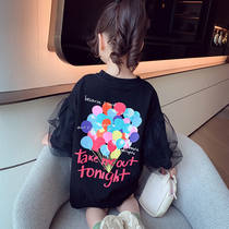 Girls clothing spring clothing new foreign air childrens net red bubble mesh yarn sleeves in the middle of a long style blouses little girls clothing