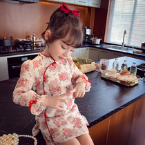 Girl Qipao Dress Spring Dress Long Sleeves Children China Wind Skirts Spring Autumn Tang Dress Little Girl Foreign Air Crushed Flowers Dress
