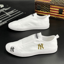 European station 2022 Summer new mens shoes Ice Breathable Cloth Shoes 100 hitch casual One foot pedal Soft bottom Little White Shoe Men