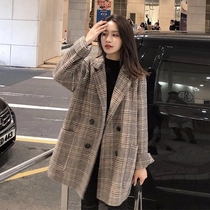 Large size 2021 autumn new fat sister slim plaid woolen jacket small man suit tweed coat tide