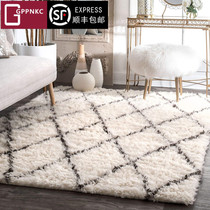 Living Room Carpet Minimalist Modern Bedroom Ground Mat Handcrafted Long Hair Light Lavish Home Upscale Customizable White Striped Blanket