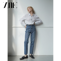 ZNEJeans high waist thin cut cut classic human stitching comfortable straight slim jeans women 717