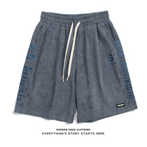 ZOROHOM side letter embroidery thin corduroy casual short library men loose straight summer clothing five-point library