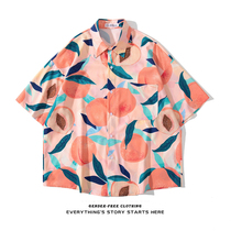 ZOROHOM Tide brand satisfied Sweet Peach printing short sleeve lining fir men and women loose trend couple summer dress