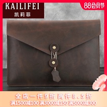KAILIFEI new casual fashion retro CRAZY Horse leather file bag mens bag COWHIDE business clutch bag document bag