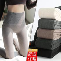 Cashmere leggings women plus velvet trousers gray autumn and winter high waist belly lifting buttocks warm cotton pants thickened inside and outside wear