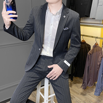 Rich bird mens British style striped suit suit spring and autumn Korean version of the trend business casual slim suit jacket
