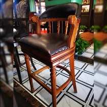American solid wood bar chair Retro chair bar chair European bar chair backrest high chair Leather household high stool bar stool