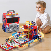 Childrens rail car multi-storey parking lot toy versatile car head boy puzzle brain over home deformation robot