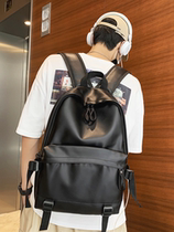 Leather simple backpack mens summer fashion trend leisure travel computer backpack junior high school student bag