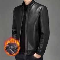 2021 new middle-aged mens autumn and winter plus velvet leather mens leather wool plus velvet thickened winter warm coat