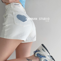 Design sense fried street big long leg broken hole love denim shorts womens summer thin loose thin wide leg hot pants tide