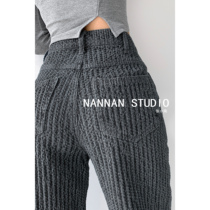 Retro niche Tide air-feeling woven jeans women slim high-waisted straight wide-legged trousers