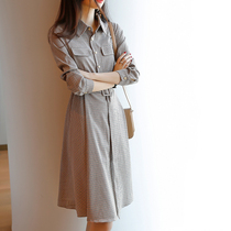 sandro bassa Long Autumn Plaid Shirt Dress Waist Slim Temperament Dress Joker base skirt