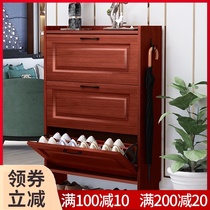 New Chinese solid wood color shoe cabinet home home entrance storage large capacity ultra-thin tipping bucket small house porch cabinet