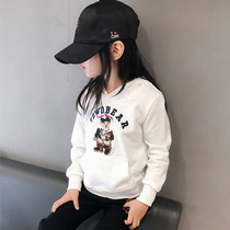 Girl Wei clothing spring autumn 2022 autumn and winter plus suede children Little Bear with hoodie and white overalls for leisure