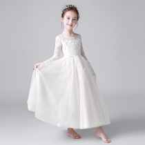 Flower girl dress girl princess dress childrens wedding dress puffy gauze white piano performance dress small host foreign autumn