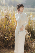 21 Autumn and winter French modified cheongsam thickened young knitted lace high-end party dress