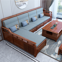 New Chinese solid wood sofas combined modern minimalist guest hall furniture Guido Storage Winter Summer Dual-use Full Solid Wood Sofa