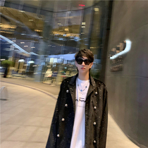 TIM dull spring and autumn vintage velvet suit jacket mens Korean version of the tide shiny double-breasted chic suit men
