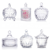 European-style glass candy jar Transparent storage jar with lid Fruit bowl Sugar jar Seasoning jar Ashtray jewelry box 