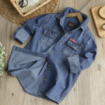 New boy denim shirt pure cotton casual flap long sleeve shirt CUHK Scout blouse Tide Boy Jeans