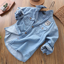 New boys denim shirt long-sleeved cotton top handsome and wild childrens summer thin shirt childrens shirt