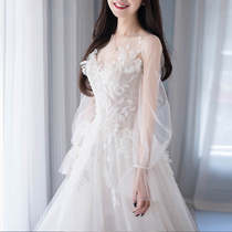 Wedding dress 2021 new bride shoulder Korean style super fairy dream simple Mori long tailed out light yarn