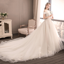 Shoulder wedding dress 2021 New Bride wedding Long Tail Princess dream luxury forest simple little girl