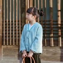 Girls Mao jacket and original design Spring and autumn season thickened Chinese pair of cardiovert collar-lined blouses