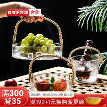 Sheli glass fruit plate living room home 2021 new light luxury wind high-grade tea table fruit plate rattan portable fruit basket