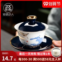 Such as porcelain moving white porcelain three Cai tea cup tea ceremony 6 gentleman hand-painted relief kung fu tea set bubble teapot single