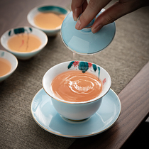 Such as porcelain moving hand-painted Sancai Bowl home kung fu tea set large anti-hot ceramic tea tea cup single Cup