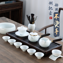 Such as porcelain moving light luxury Kung Fu tea set Simple modern household white porcelain cover bowl Teacup high-grade sheep fat jade porcelain