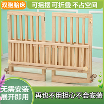 Removable folding twin crib splicing large bedside bed baby bb double neonatal cradle bed solid wood