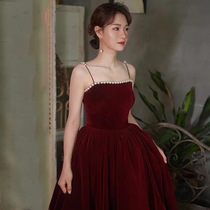 Velvet toast Bride 2021 New slim little man engaged back door dress wine red