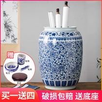 Jingdezhen ceramic calligraphy and painting storage cylinder Large blue and white porcelain calligraphy and painting scroll cylinder Study quiver New Chinese porcelain ornaments