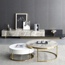 Italian all-rock panel TV cabinet coffee table combination Light luxury minimalist simple retractable floor cabinet Small apartment coffee table Living room