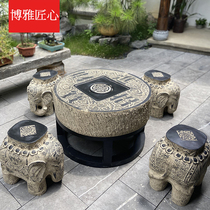 Outdoor table and chairs patio tea table Leisure doing old changing shoes stool open air balcony imitation stone table stone bench elephant sitting stool