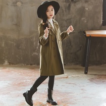 Girls trench coat spring 2021 new girls English wind long coat children's coat super foreign spring and autumn