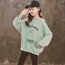 Girls sweatshirt spring wear 2022 new fashionable girls long sleeves T-shirt loose middle and old children sports top super foreign