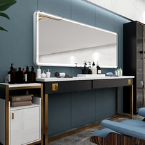 Barber shop mirror table retro hair salon special solid wood with lamp hair shop hot dyeing Net red hair cutting mirror simple modern