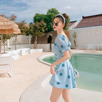 One-piece skirt style flat corner thin belly cover ins hot spring conservative swimsuit female summer small chest gathering fashion Korean swimsuit