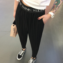 Drawstring pants Womens high waist summer Chiffon casual down pants Harem pants Small pleated radish pants Pleated small pants