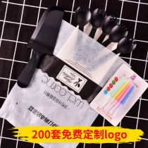 Birthday cake knife and fork plate tableware set combination Disposable fork and spoon meal paper plate Candle packaging bag customization