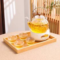 Heat-resistant glass fruit teapot candle warm tea oven can heat hotels restaurant flower tea set