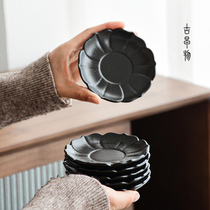 Ancient early ceramic creative black pottery coaster Japanese coarse pottery insulation tea cup holder kung fu tea set tea ceremony accessories cushion