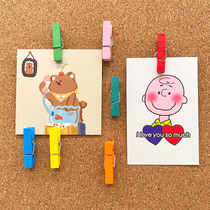20 creative colored wooden small clips Pushpins Sticky notes clips Photo wall decoration cork board felt board press nails